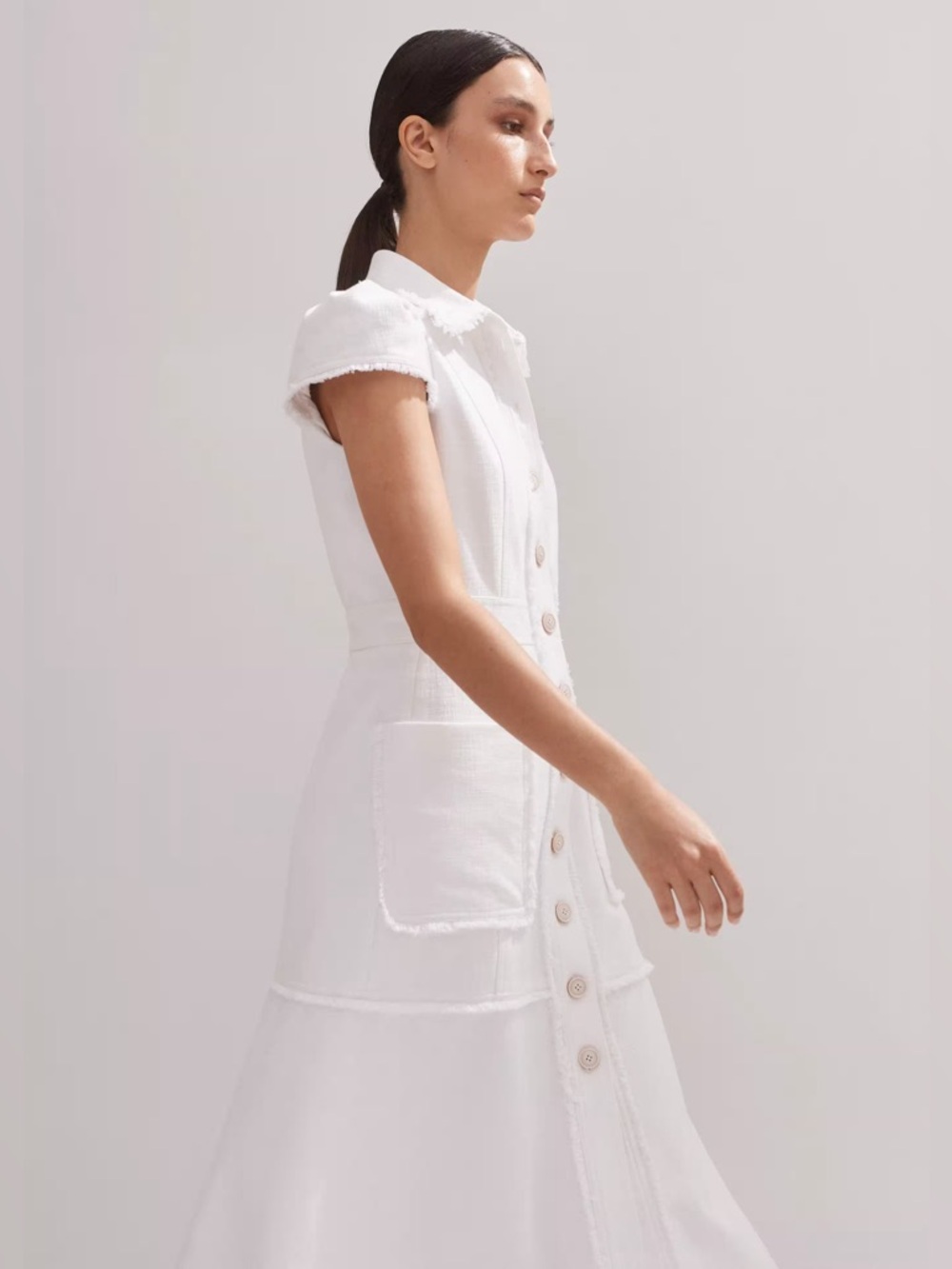 ME+EM Cotton-Blend Fringed Midi Dress White Size US 4 - Picture 2 of 14